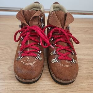 80s Webbs Brown Suede Lace-up Hiking Boots Red Laces Mens 7 Womens 9
